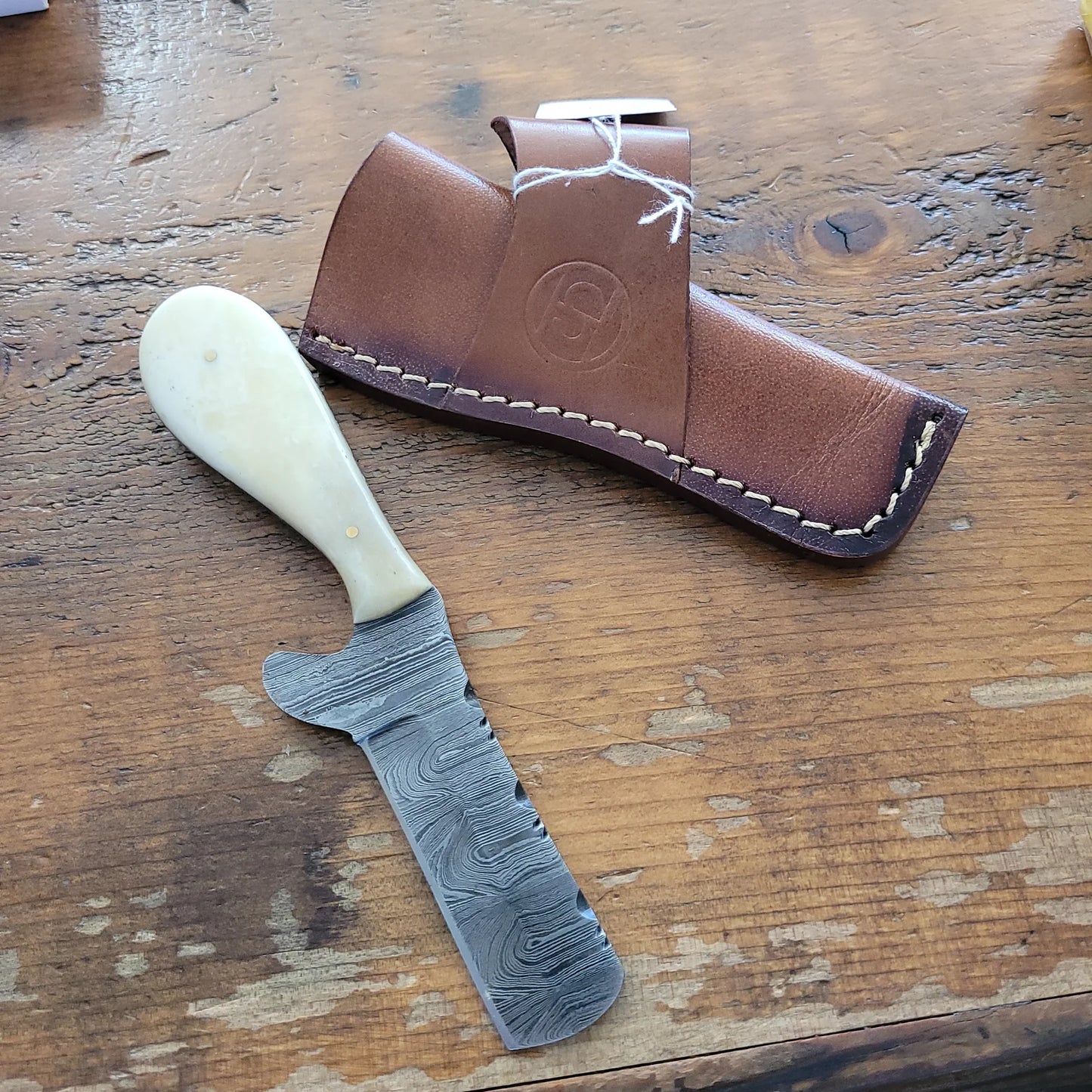 Damascus blade w/leather sheath