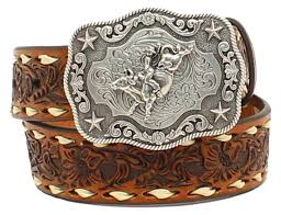 Nocona Boys Floral Embossed Bull Rider Buckle Lacing Belt