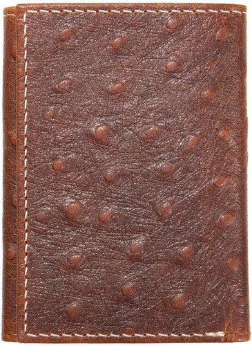 Nocona Western Mens Wallet Trifold Leather Ostrich Print Brown