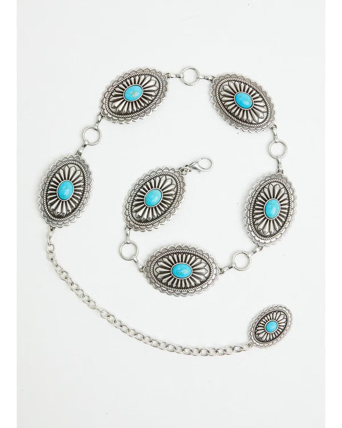 Women's Oval Turquoise Concho Chain Belt