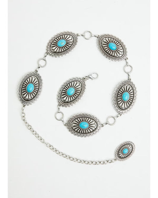 Ariat Women's Oval Turquoise Concho Chain Belt