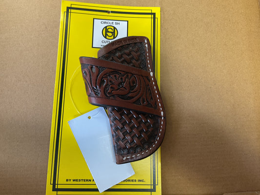 Circle SH Knife Sheath brown basket weave floral