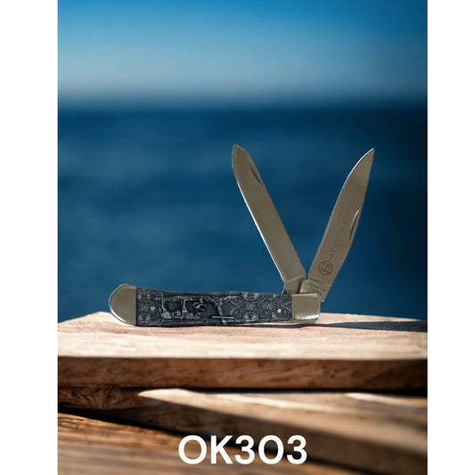 Praying Cowboy Design double blade knife