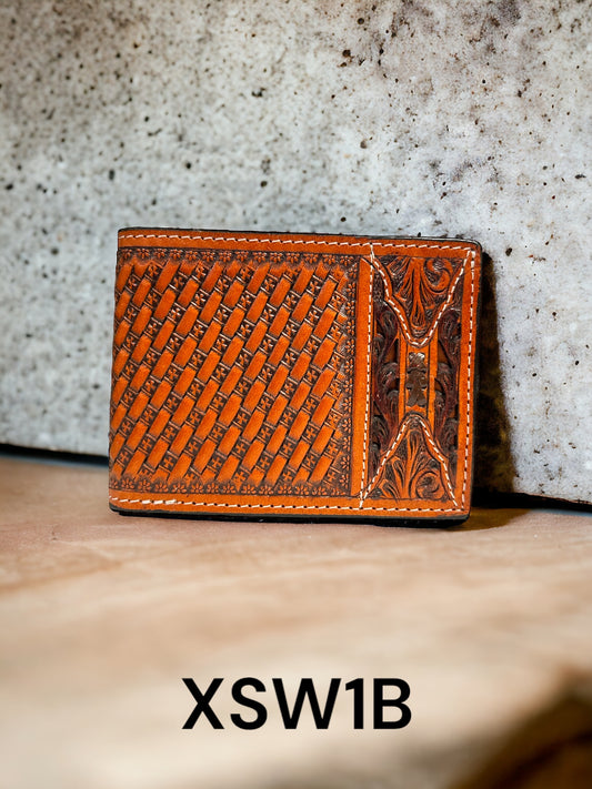 Twisted X Wallet Bifold w/ basket tooling, rawhide weaving