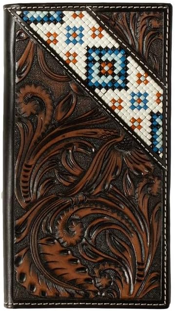 Western Wallet Mens Rodeo Beaded Inlay Black Brown