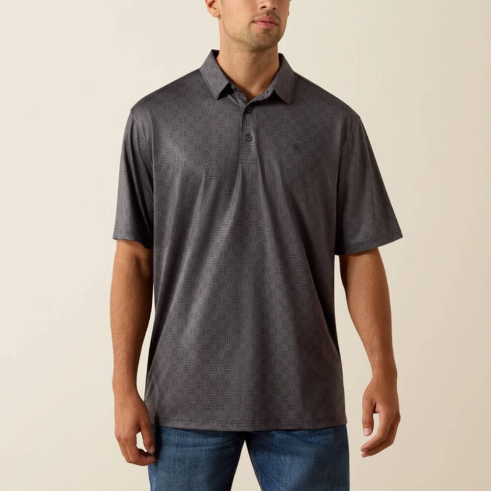 Ariat Mens 360 Airflow Polo Shirt Grey Pinstripe