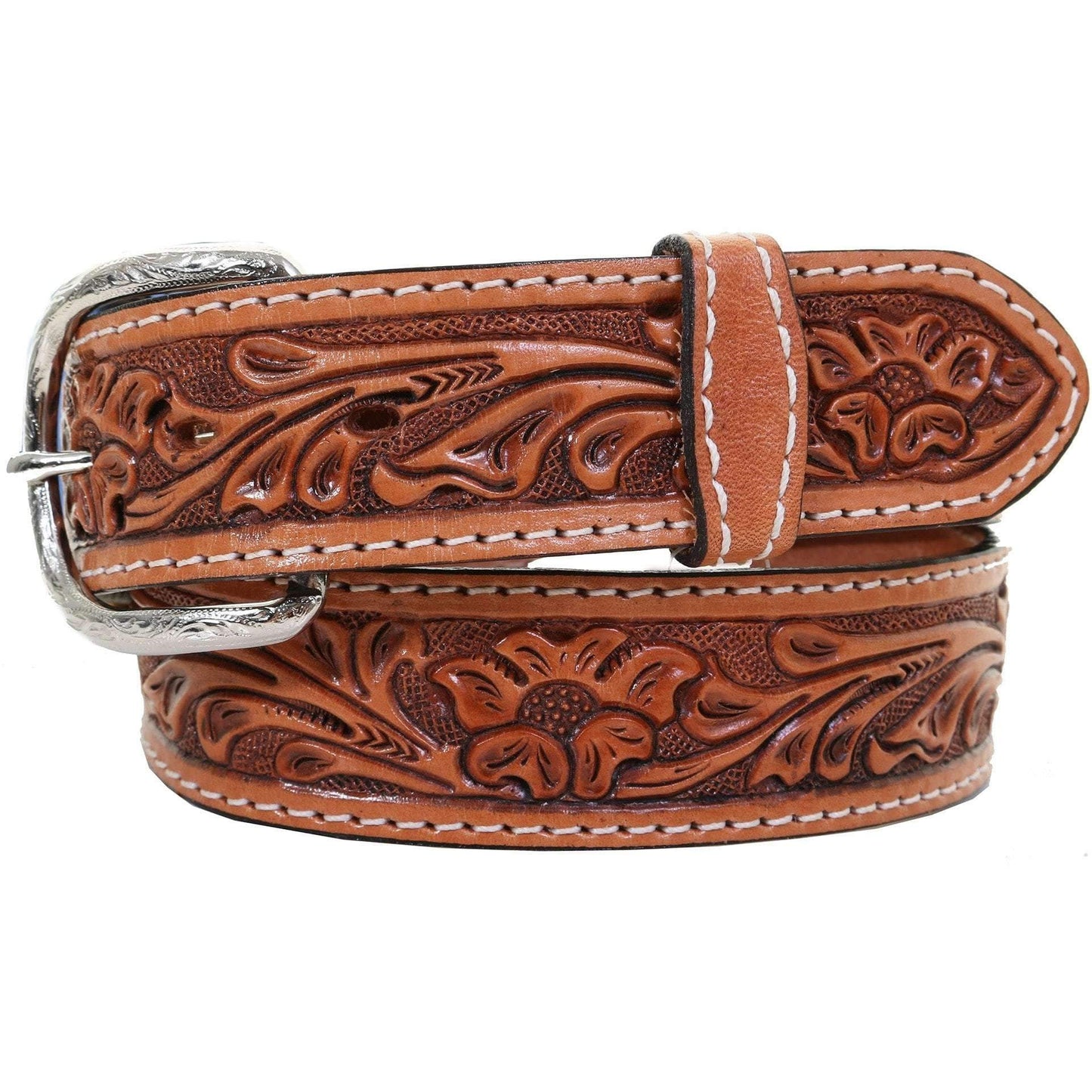 Natural Floral Tooled Belt