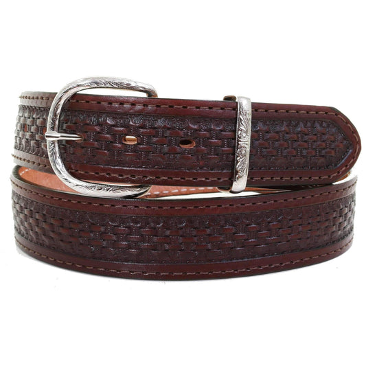 Cognac Basket Weave Tooled Belt
