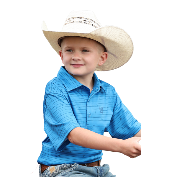 CINCH - Boys' Blue Stripe Short Sleeve Polo