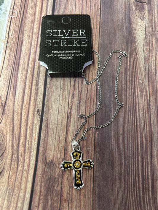 Silver Gold Clear Stone Cross